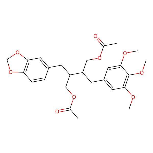 2D Structure of [(2R,3R)-3-(acetyloxymethyl)-2-(1,3-benzodioxol-5-ylmethyl)-4-(3,4,5-trimethoxyphenyl)butyl] acetate