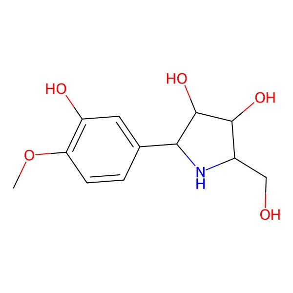 2D Structure of (2R,3R,4R,5R)-2-(3-Hydroxy-4-methoxyphenyl)-5-(hydroxymethyl)pyrrolidine-3,4-diol