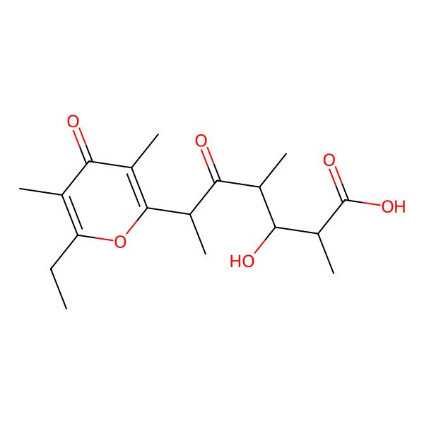 2D Structure of (2R,3R,4S,6S)-6-(6-ethyl-3,5-dimethyl-4-oxopyran-2-yl)-3-hydroxy-2,4-dimethyl-5-oxoheptanoic acid