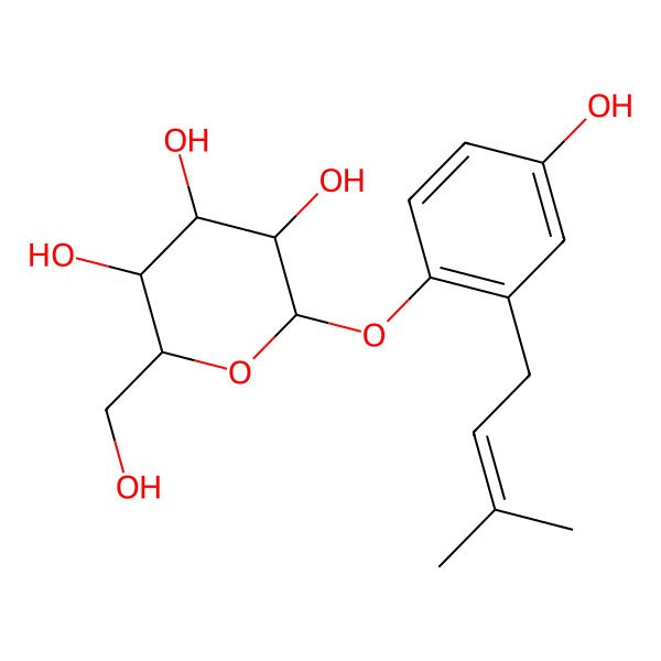 2D Structure of (2R,3S,4S,5R,6S)-2-(hydroxymethyl)-6-[4-hydroxy-2-(3-methylbut-2-enyl)phenoxy]oxane-3,4,5-triol