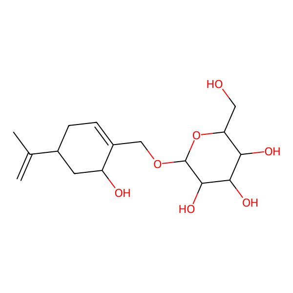 2D Structure of (2R,3S,4S,5R,6R)-2-(hydroxymethyl)-6-[[(4S,6R)-6-hydroxy-4-prop-1-en-2-ylcyclohexen-1-yl]methoxy]oxane-3,4,5-triol