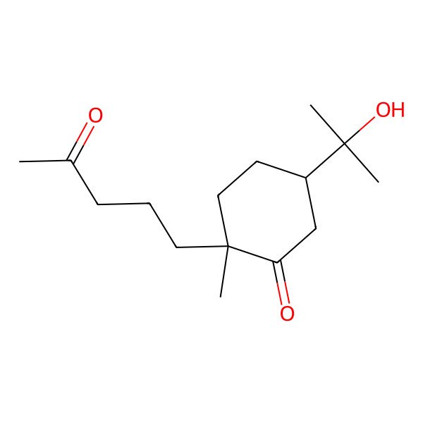 2D Structure of (2R,5R)-5-(2-hydroxypropan-2-yl)-2-methyl-2-(4-oxopentyl)cyclohexan-1-one 2D Structure of (2R,5R)-5-(2-hydroxypropan-2-yl)-2-methyl-2-(4-oxopentyl)cyclohexan-1-one