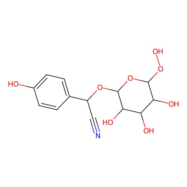 2D Structure of (2S)-2-[(2R,3R,4R,5S,6R)-6-hydroperoxy-3,4,5-trihydroxyoxan-2-yl]oxy-2-(4-hydroxyphenyl)acetonitrile