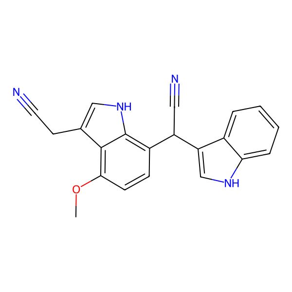 2D Structure of (2S)-2-[3-(cyanomethyl)-4-methoxy-1H-indol-7-yl]-2-(1H-indol-3-yl)acetonitrile