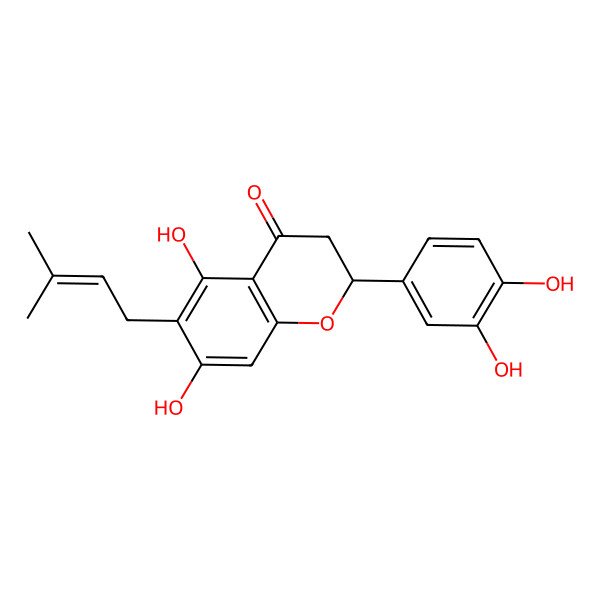 2D Structure of (2S)-2-(3,4-dihydroxyphenyl)-5,7-dihydroxy-6-(3-methylbut-2-enyl)-2,3-dihydrochromen-4-one