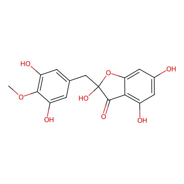 2D Structure of (2S)-2-[(3,5-dihydroxy-4-methoxyphenyl)methyl]-2,4,6-trihydroxy-1-benzofuran-3-one