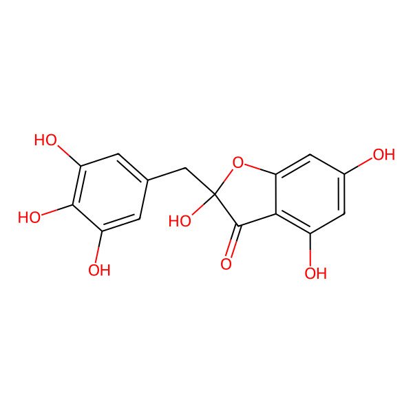 2D Structure of (2S)-2,4,6-trihydroxy-2-[(3,4,5-trihydroxyphenyl)methyl]-1-benzofuran-3-one