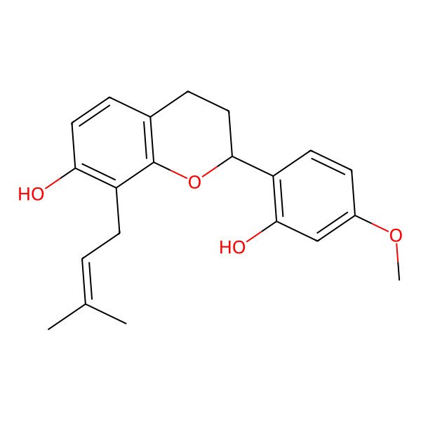 2D Structure of (2S)-2alpha-(2-Hydroxy-4-methoxyphenyl)-7-hydroxy-8-prenyl-3,4-dihydro-2H-1-benzopyran