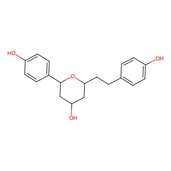 2D Structure of (2S,4R,6S)-2-(4-hydroxyphenyl)-6-[2-(4-hydroxyphenyl)ethyl]oxan-4-ol