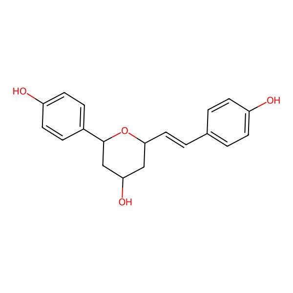 2D Structure of (2S,4S,6R)-2-(4-hydroxyphenyl)-6-[(E)-2-(4-hydroxyphenyl)ethenyl]oxan-4-ol