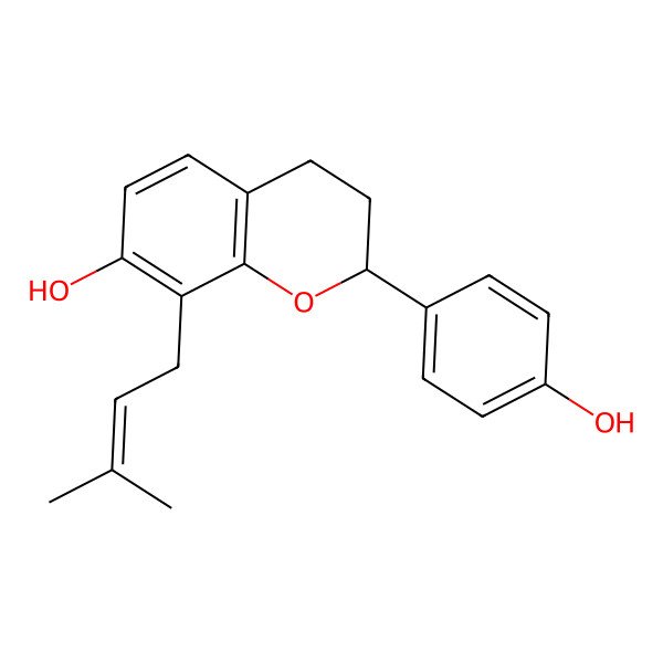 2D Structure of (2S)-2alpha-(4-Hydroxyphenyl)-7-hydroxy-8-prenyl-3,4-dihydro-2H-1-benzopyran