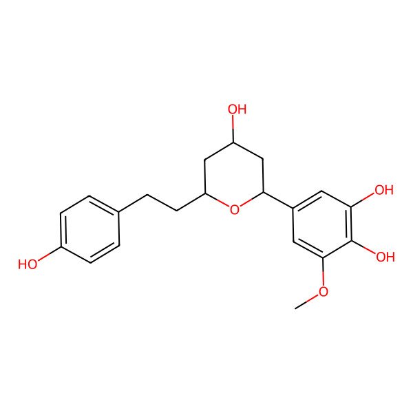 2D Structure of 5-[(2S,4R,6S)-4-hydroxy-6-[2-(4-hydroxyphenyl)ethyl]oxan-2-yl]-3-methoxybenzene-1,2-diol