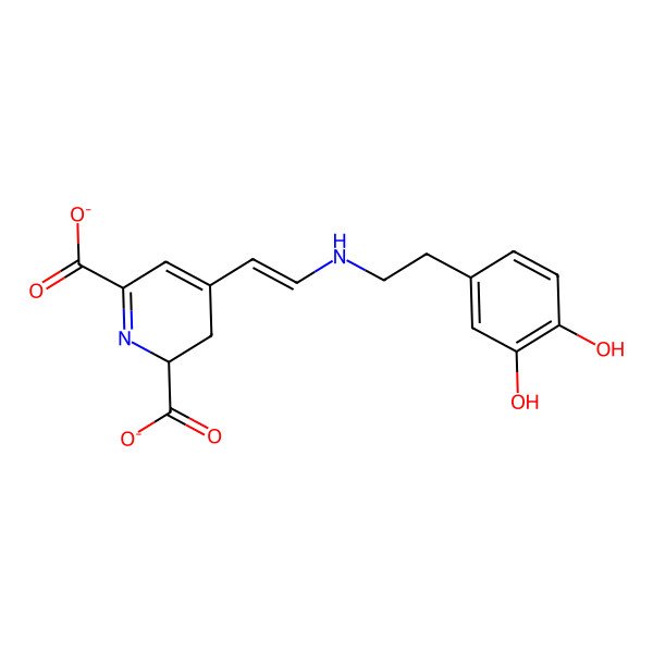 2D Structure of (2S)-4-[(E)-2-[2-(3,4-dihydroxyphenyl)ethylamino]ethenyl]-2,3-dihydropyridine-2,6-dicarboxylate