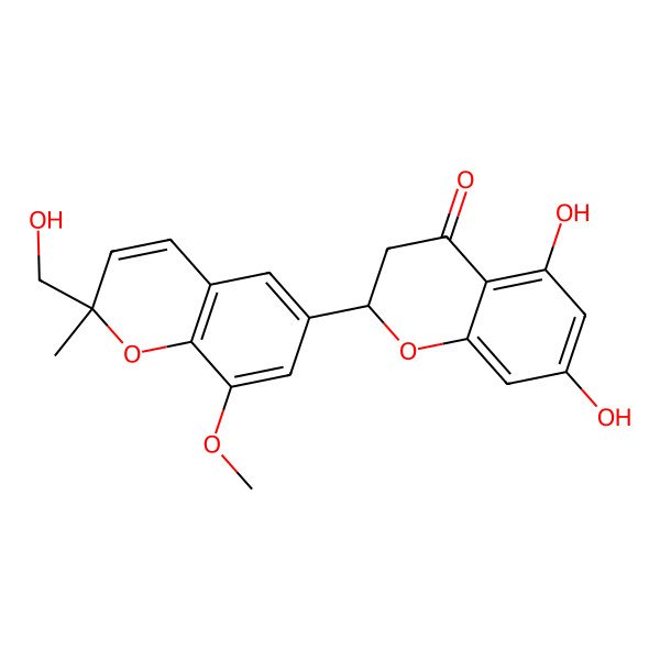 2D Structure of (2S)-5,7-dihydroxy-2-[2-(hydroxymethyl)-8-methoxy-2-methylchromen-6-yl]-2,3-dihydrochromen-4-one