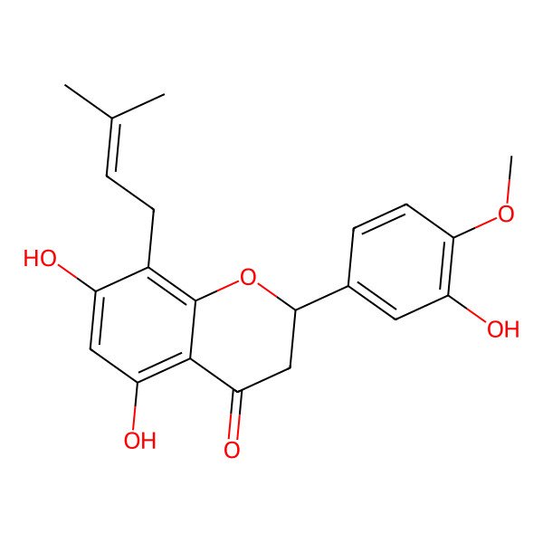 2D Structure of (2S)-5,7,3'-Trihydroxy-4'-Methoxy-8-(3''-Methylbut-2''-Enyl)-Flavonone