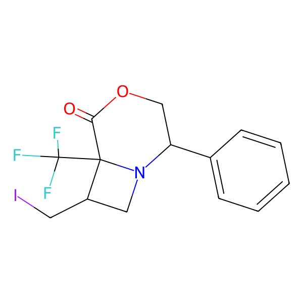 2D Structure of (2S)-7-(iodomethyl)-2-phenyl-6-(trifluoromethyl)-4-oxa-1-azabicyclo[4.2.0]octan-5-one