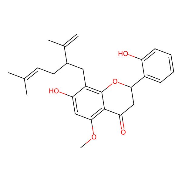 2D Structure of (2S)-7,2'-dihydroxy-8-lavandulyl-5-methoxyflavanone