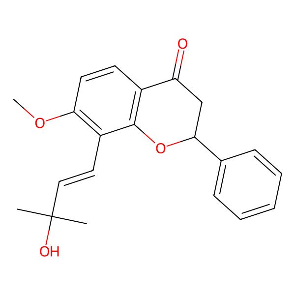 2D Structure of (2S)-8-[(E)-3-hydroxy-3-methylbut-1-enyl]-7-methoxy-2-phenyl-2,3-dihydrochromen-4-one