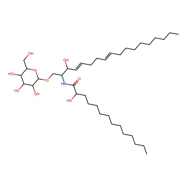 2D Structure of (2S,3R,4E,8E)-1-(beta-D-Glucopyranosyloxy)-2-[[(2R)-2-hydroxymyristoyl]amino]-4,8-octadecadiene-3-ol