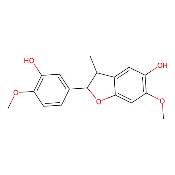 2D Structure of (2S,3S)-2-(3-hydroxy-4-methoxyphenyl)-6-methoxy-3-methyl-2,3-dihydro-1-benzofuran-5-ol