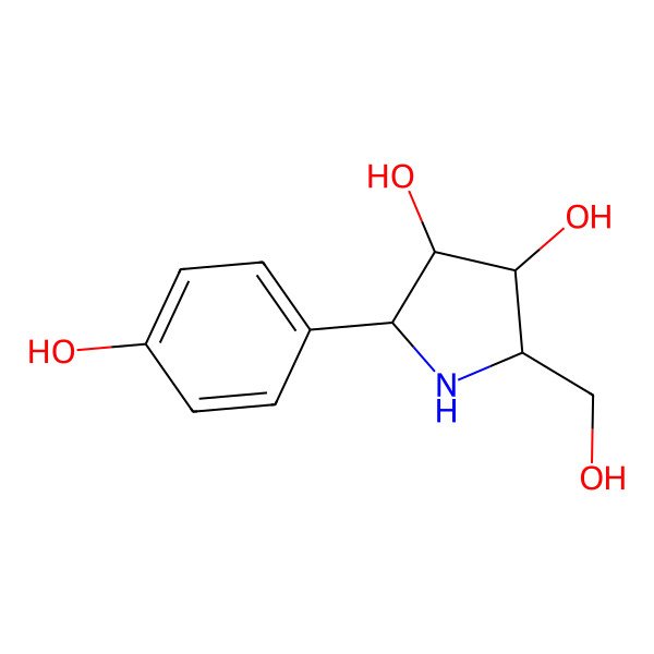 2D Structure of 3,4-Pyrrolidinediol, 2-(hydroxymethyl)-5-(4-hydroxyphenyl)-, (2R,3R,4S,5S)-