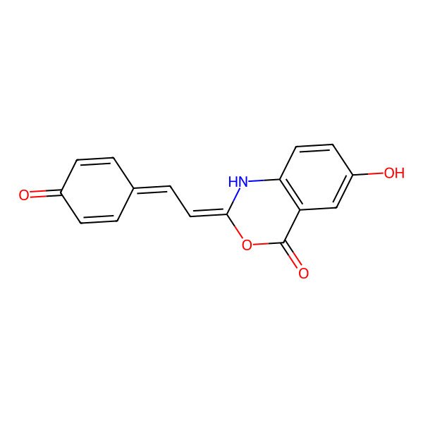 2D Structure of (2Z)-6-hydroxy-2-[2-(4-oxocyclohexa-2,5-dien-1-ylidene)ethylidene]-1H-3,1-benzoxazin-4-one