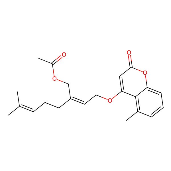 2D Structure of [(2Z)-6-methyl-2-[2-(5-methyl-2-oxochromen-4-yl)oxyethylidene]hept-5-enyl] acetate