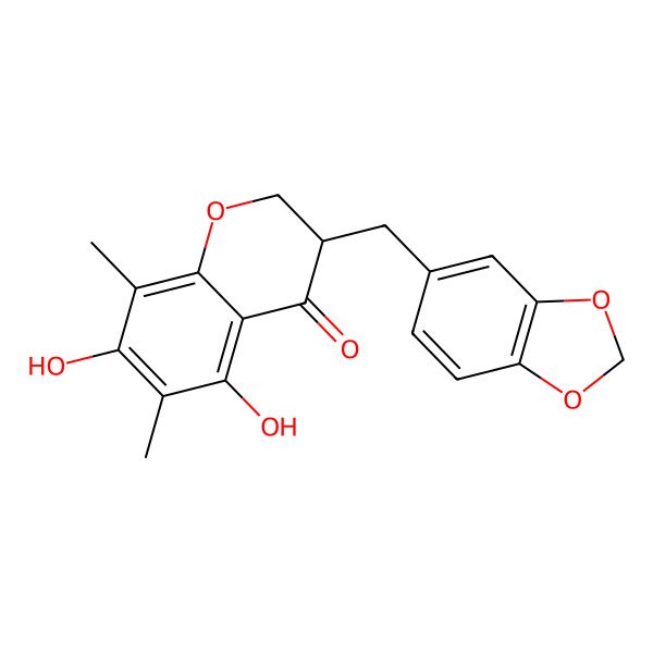 2D Structure of 3-(1,3-Benzodioxol-5-ylmethyl)-5,7-dihydroxy-6,8-dimethyl-2,3-dihydrochromen-4-one
