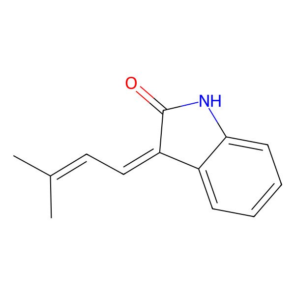 2D Structure of 3-[(1E)-3-Methyl-2-butene-1-ylidene]-2,3-dihydro-1H-indole-2-one