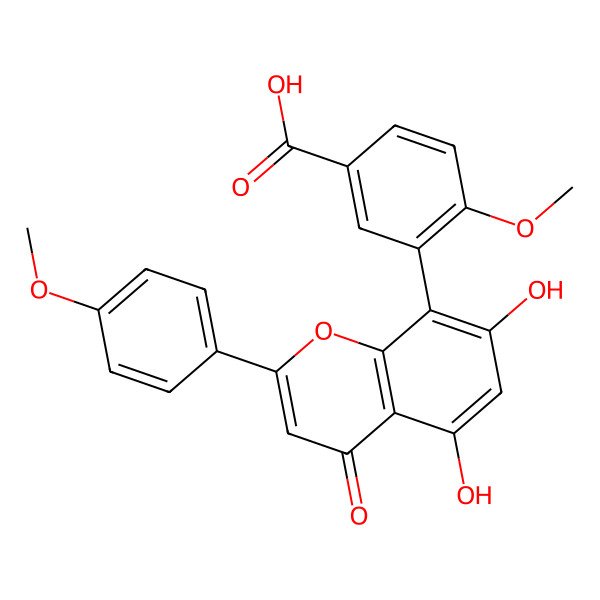 2D Structure of 3-[2-(4-Methoxyphenyl)-4-oxo-5,7-dihydroxy-4H-1-benzopyran-8-yl]-4-methoxybenzoic acid