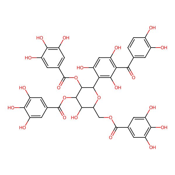 2D Structure of (3,4-Dihydroxyphenyl)[2,4,6-trihydroxy-3-[2,3,6-tris-O-(3,4,5-trihydroxybenzoyl)-I(2)-D-glucopyranosyl]phenyl]methanone