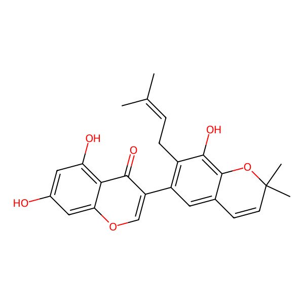 2D Structure of 3-[2,2-Dimethyl-7-(3-methyl-2-butenyl)-8-hydroxy-2H-1-benzopyran-6-yl]-5,7-dihydroxychromone