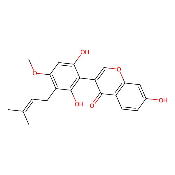 2D Structure of 3-[2,6-Dihydroxy-4-methoxy-3-(3-methylbut-2-enyl)phenyl]-7-hydroxychromen-4-one