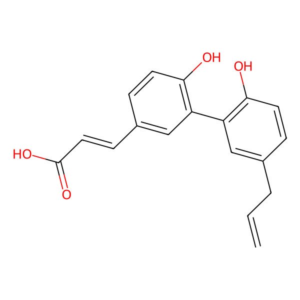 2D Structure of 3-[2',6-Dihydroxy-5'-(2-propenyl)[1,1'-biphenyl]-3-yl]-(e)-2-propenoic acid