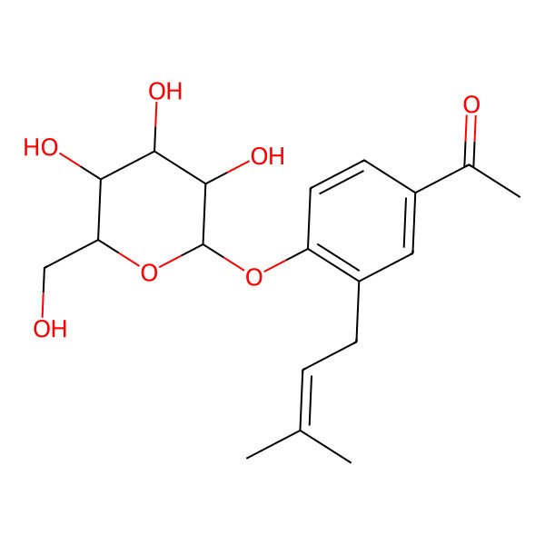 2D Structure of 1-[3-(3-methylbut-2-enyl)-4-[(2S,3R,4S,5S,6R)-3,4,5-trihydroxy-6-(hydroxymethyl)oxan-2-yl]oxyphenyl]ethanone