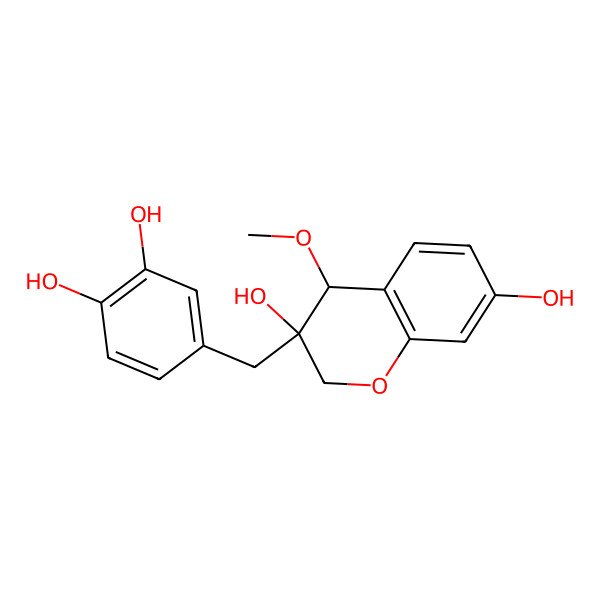 2D Structure of 3-[(3,4-Dihydroxyphenyl)methyl]-4-methoxy-2,4-dihydrochromene-3,7-diol
