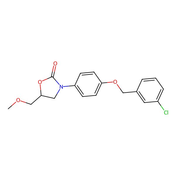 2D Structure of 3-[4-[(3-Chlorophenyl)methoxy]phenyl]-5-(methoxymethyl)-1,3-oxazolidin-2-one