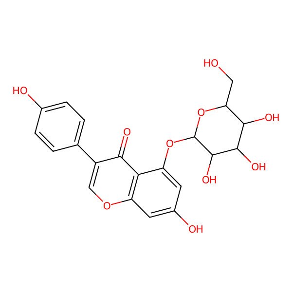 2D Structure of 3-(4-Hydroxyphenyl)-5-(beta-D-glucopyranosyloxy)-7-hydroxy-4H-1-benzopyran-4-one