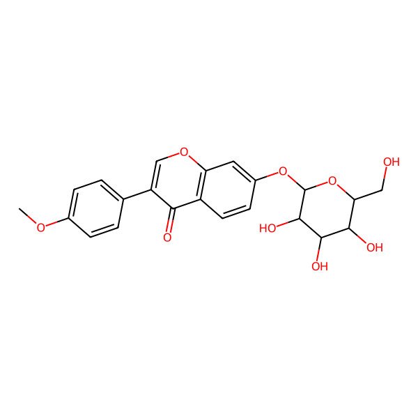 2D Structure of 3-(4-methoxyphenyl)-7-[(2R,3R,4S,5S,6R)-3,4,5-trihydroxy-6-(hydroxymethyl)oxan-2-yl]oxychromen-4-one