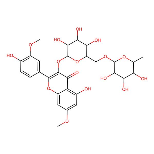2D Structure of 3-[(6-O-alpha-L-Rhamnopyranosyl-beta-D-galactopyranosyl)oxy]-4',5-dihydroxy-3',7-dimethoxyflavone