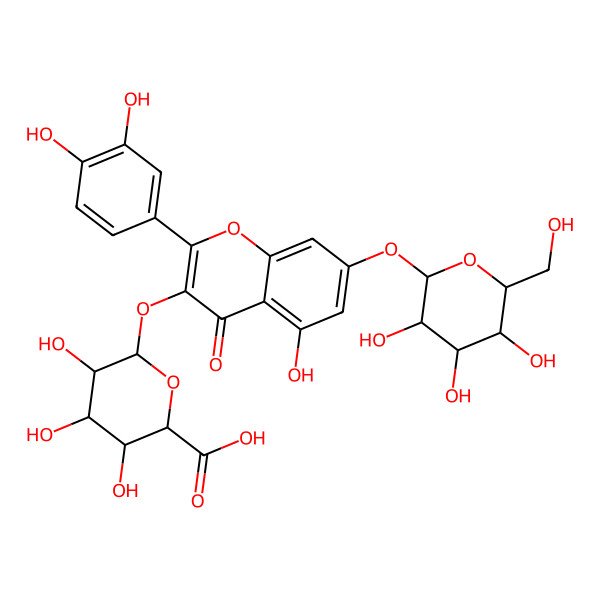 2D Structure of 3-(beta-D-Glucopyranuronosyloxy)-7-(beta-D-glucopyranosyloxy)-3',4',5-trihydroxyflavone