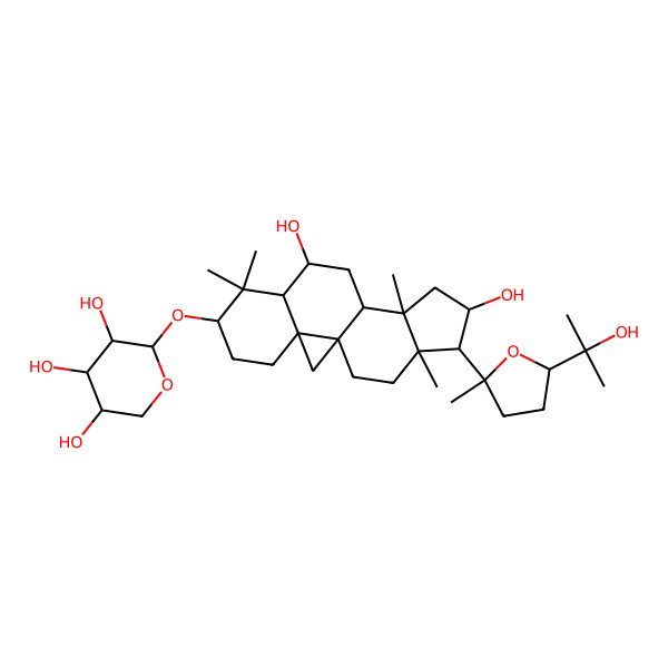 2D Structure of (2S,3R,4S,5R)-2-[[(1S,3R,6S,8R,9S,11S,12S,14S,15R,16R)-9,14-dihydroxy-15-[(2R,5S)-5-(2-hydroxypropan-2-yl)-2-methyloxolan-2-yl]-7,7,12,16-tetramethyl-6-pentacyclo[9.7.0.01,3.03,8.012,16]octadecanyl]oxy]oxane-3,4,5-triol