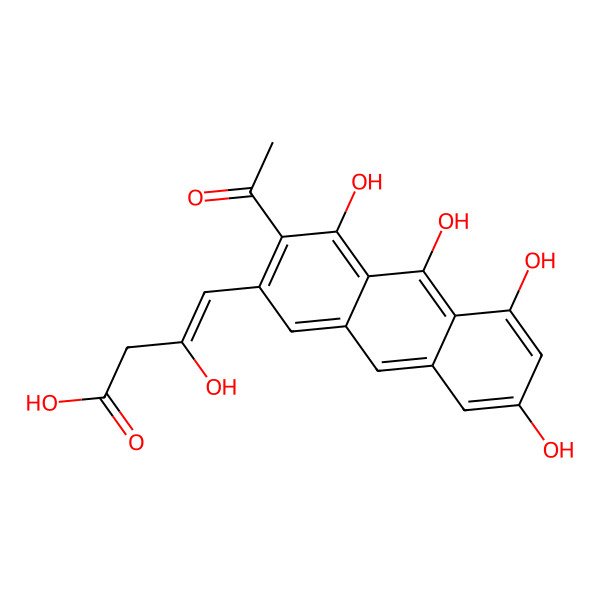 2D Structure of (3E)-4-(3-Acetyl-4,5,7,10-tetrahydroxyanthracen-2-YL)-3-hydroxybut-3-enoic acid