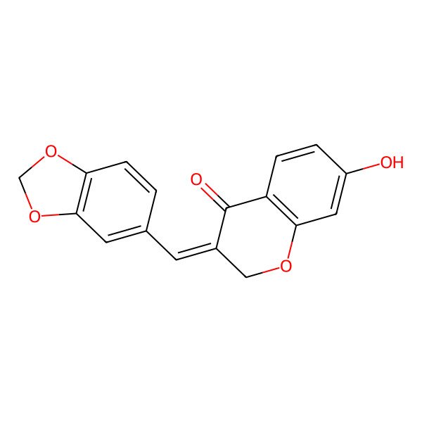 2D Structure of 3-[(E)-1,3-Benzodioxole-5-ylmethylene]-7-hydroxy-2,3-dihydro-4H-1-benzopyran-4-one