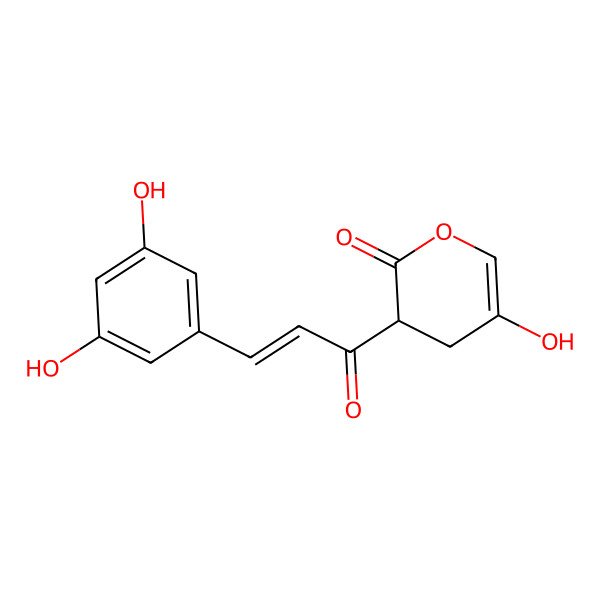 2D Structure of 3-[(E)-3-(3,5-dihydroxyphenyl)prop-2-enoyl]-5-hydroxy-3,4-dihydropyran-2-one