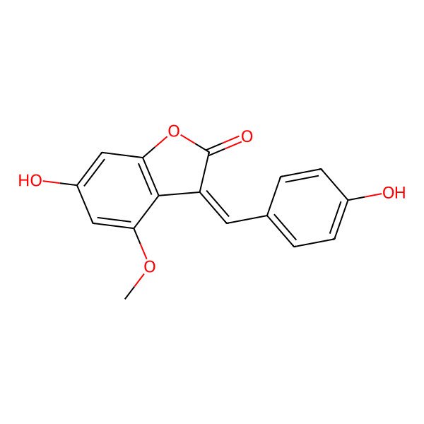 2D Structure of (3E)-6-hydroxy-3-[(4-hydroxyphenyl)methylidene]-4-methoxy-1-benzofuran-2-one