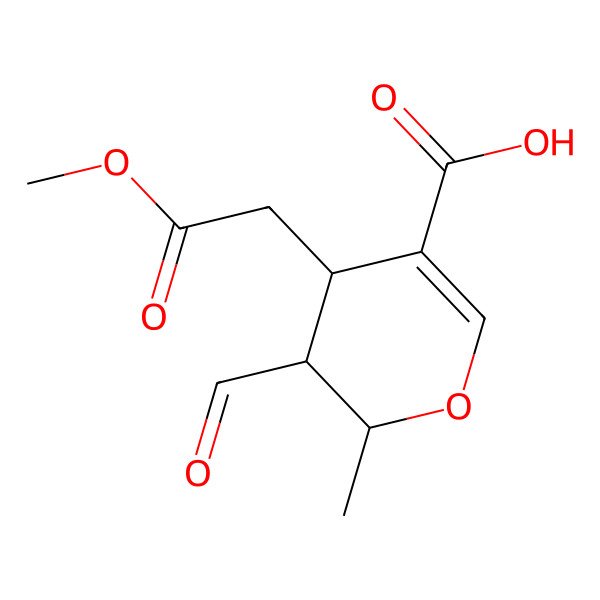 2D Structure of 3-formyl-4-(2-methoxy-2-oxoethyl)-2-methyl-3,4-dihydro-2H-pyran-5-carboxylic acid
