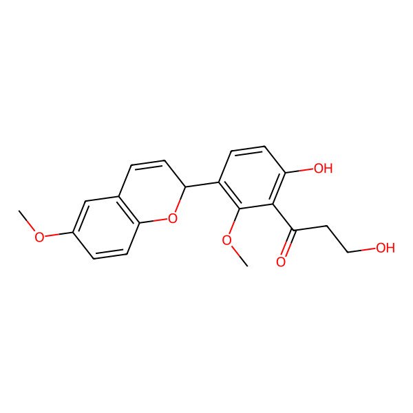 2D Structure of 3-hydroxy-1-[6-hydroxy-2-methoxy-3-[(2S)-6-methoxy-2H-chromen-2-yl]phenyl]propan-1-one