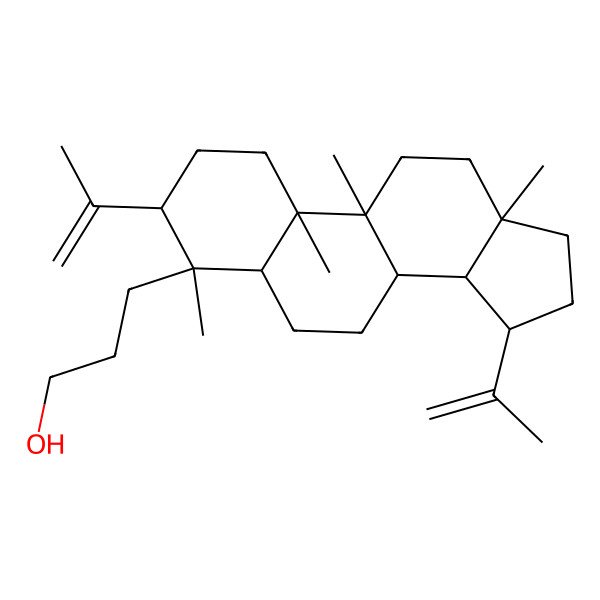 2D Structure of 3-[(3S,4S,5R,8R,9R,10R,13R,14R,15R)-4,9,10,13-tetramethyl-3,15-bis(prop-1-en-2-yl)-2,3,5,6,7,8,11,12,14,15,16,17-dodecahydro-1H-cyclopenta[a]phenanthren-4-yl]propan-1-ol