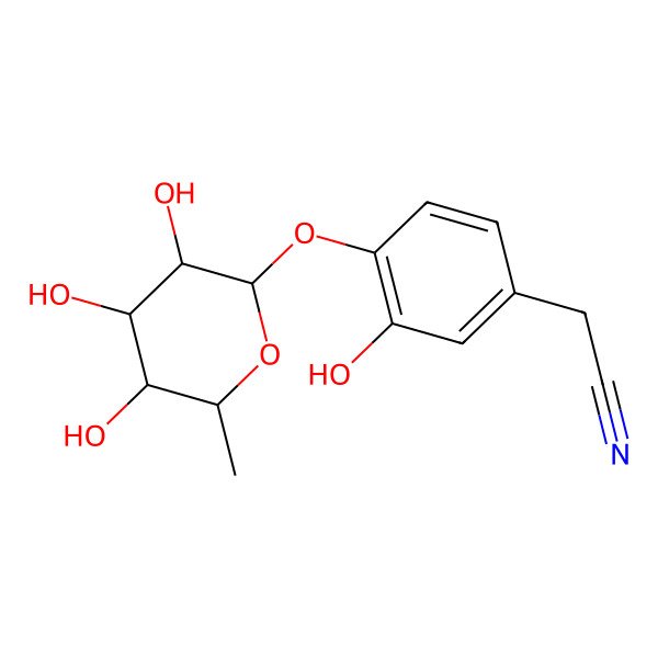 2D Structure of 3-Hydroxy-4-[(6-deoxy-alpha-L-mannopyranosyl)oxy]benzeneacetonitrile